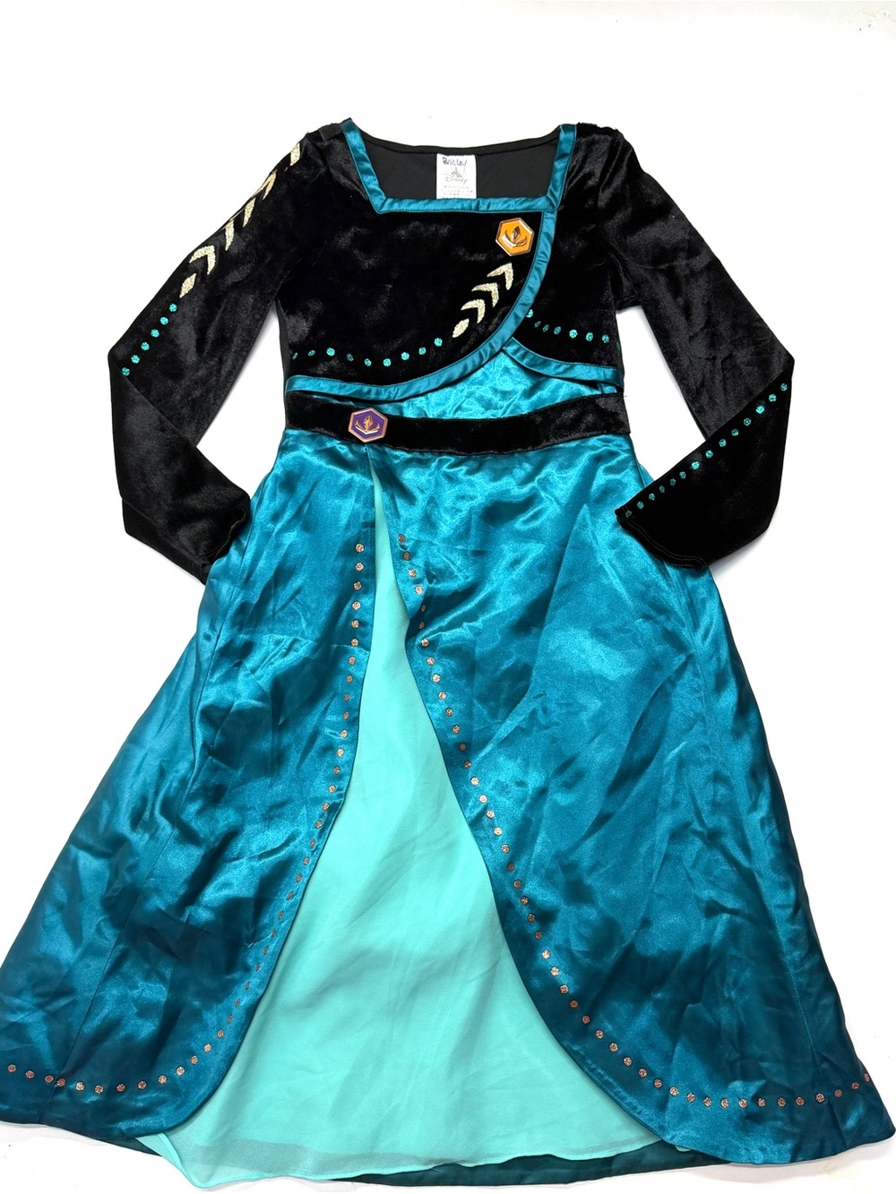 Disney Anna Frozen 2 Teal and Black Princess Costume Dress Cape